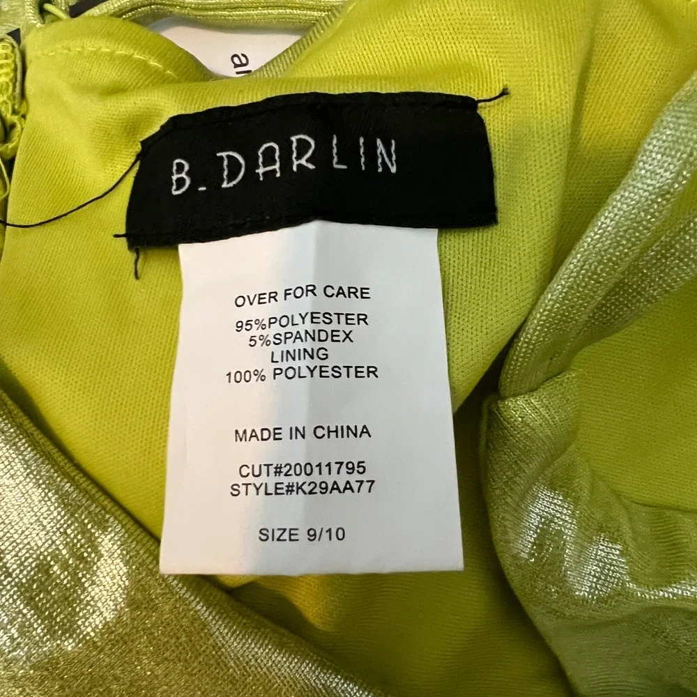 B. Darlin One Shoulder Ruched Metallic Gown Lime Green Formal‎ Evening Dress